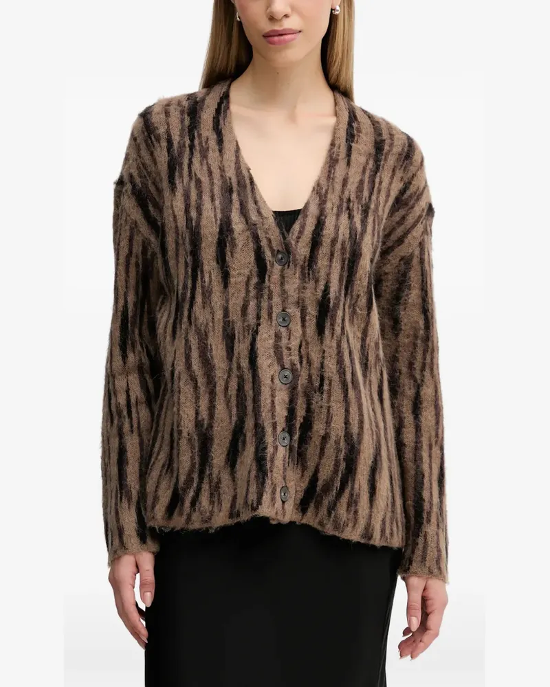 Sisley Geknöpfter Cardigan mit Tigerstreifen - Braun Braun