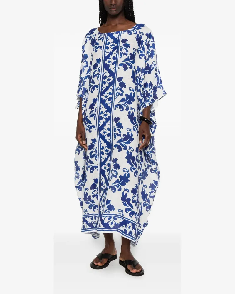 Robert Friedman damask-print kaftan midi dress - Weiß Weiß