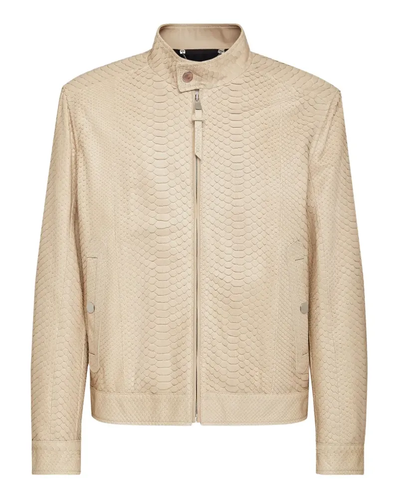 Billionaire python-leather biker jacket - Nude Nude