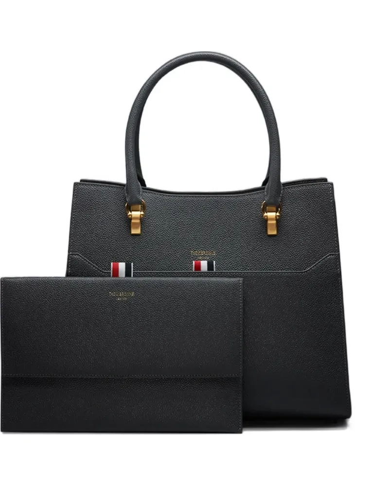 Thom Browne Große Tote Bag aus Leder - Grau Grau