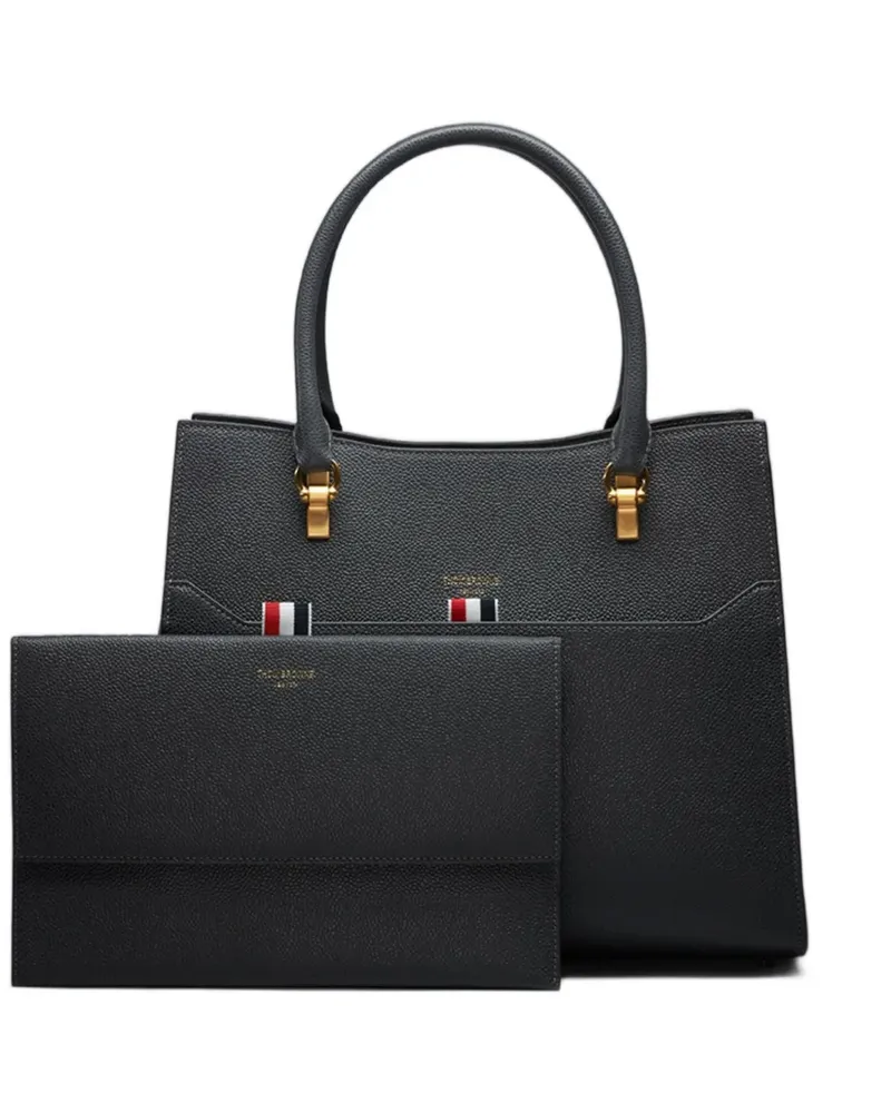 Thom Browne Große Tote Bag aus Leder - Grau Grau