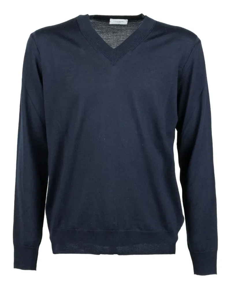 Paolo Pecora Milano Pullover mit V-Ausschnitt - Blau Blau
