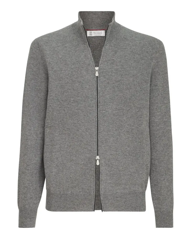 Brunello Cucinelli Kaschmir-Strickjacke mit hohem Kragen und Reißverschluss - Grau Grau