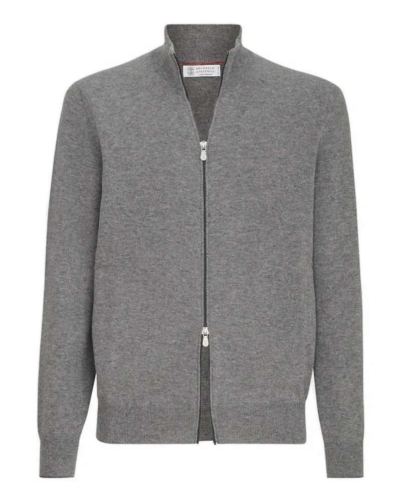 Brunello Cucinelli Kaschmir-Strickjacke mit hohem Kragen und Reißverschluss - Grau Grau