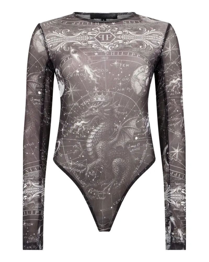 Philipp Plein Body aus Tüll mit Sternzeichen-Print - Schwarz Schwarz