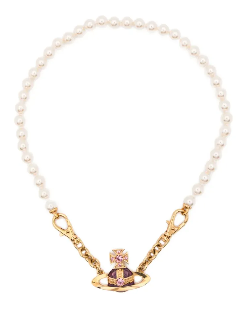 Vivienne Westwood Kunstperlenkette mit Reichsapfel-Anhänger - Gold Gold