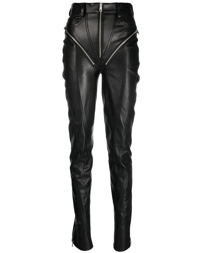 Thierry Mugler Lederhose mit Reißverschlüssen - Schwarz Schwarz