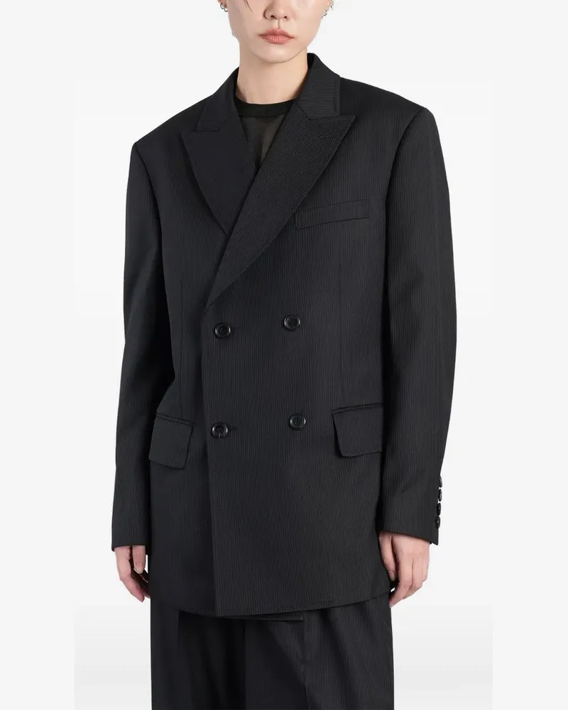Junya Watanabe Doppelreihiger Blazer mit Nadelstreifen - Schwarz Schwarz