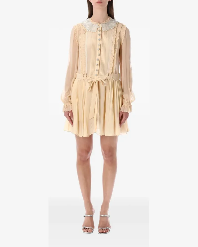 Self-Portrait Georgette-Minikleid mit Falten - Nude Nude