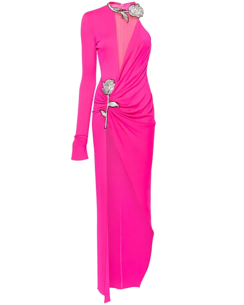 David Koma Gerafftes Abendkleid mit Blumenapplikation - Rosa Rosa