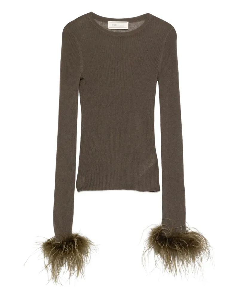 Blumarine Langarmshirt mit Federbesatz - Grün Grün