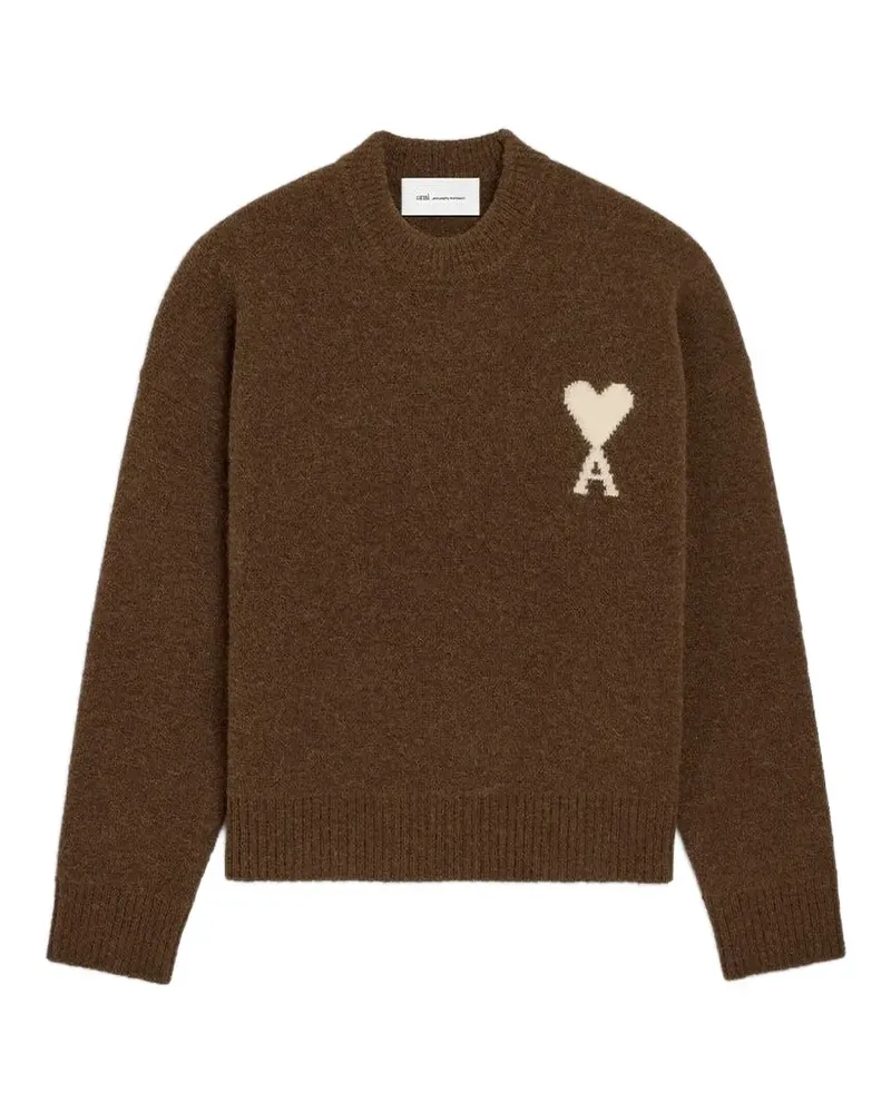 AMI Paris Pullover aus grünem Alpaka mit Ami de Coeur - Braun Braun
