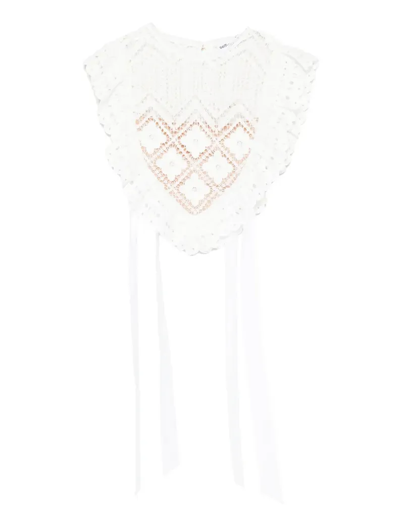 Self-Portrait guipure-lace ruffled top - Weiß Weiß