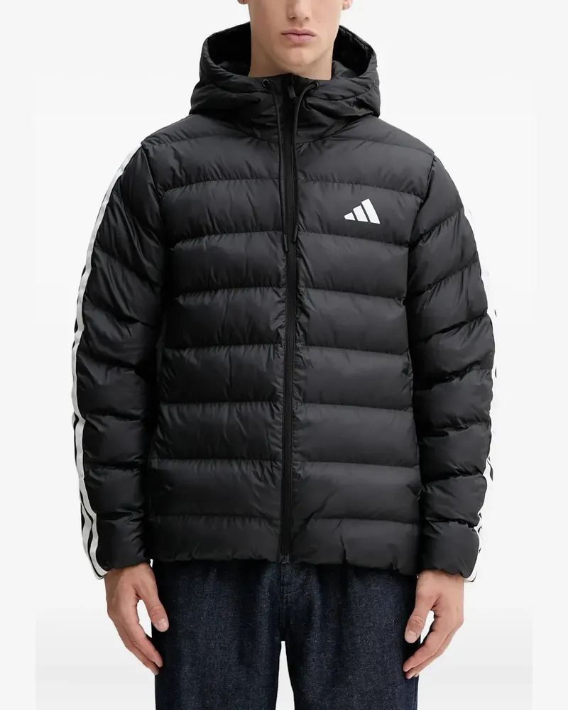 adidas Wattierte Kapuzenjacke mit Streifen - Schwarz Schwarz