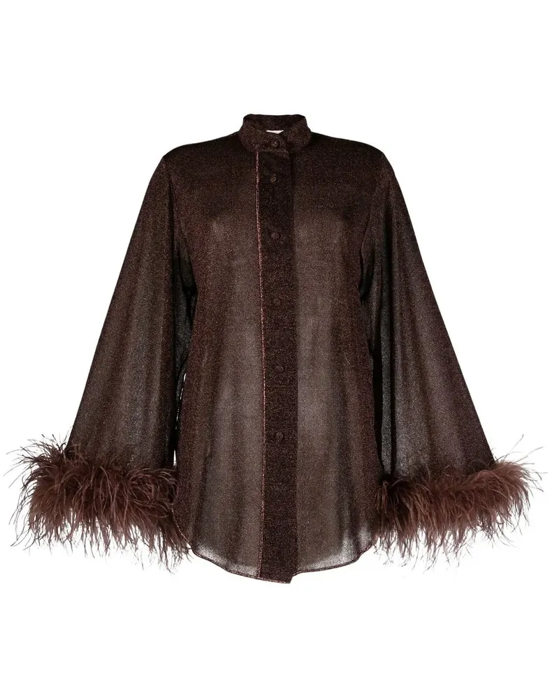 Oséree Bluse mit Federn - Braun Braun