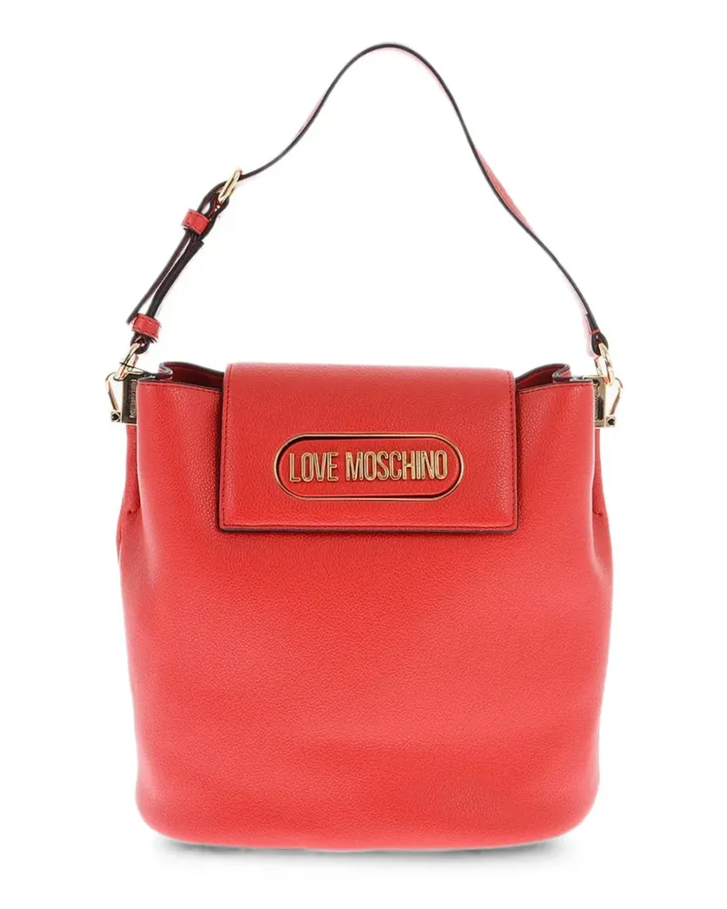 Moschino pebbled logo-plaque bucket bag - Rot Rot