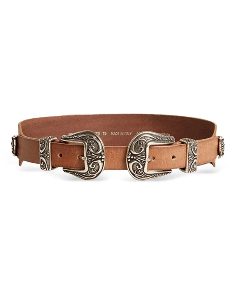 Golden Goose double-buckle leather belt - Braun Braun