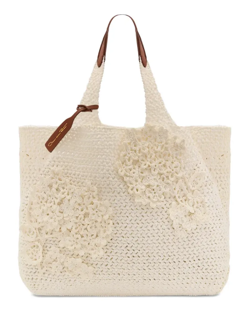 Oscar de la Renta Schultertasche mit Blumenstickerei - Nude Nude