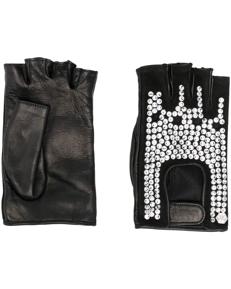Philipp Plein Handschuhe mit Kristallen - Schwarz Schwarz