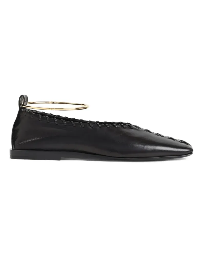 Jil Sander Ring Ballerinas mit Ziernähten - Schwarz Schwarz