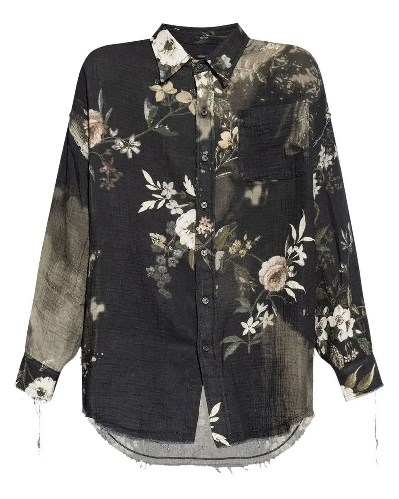 R13 floral-motif shirt Schwarz