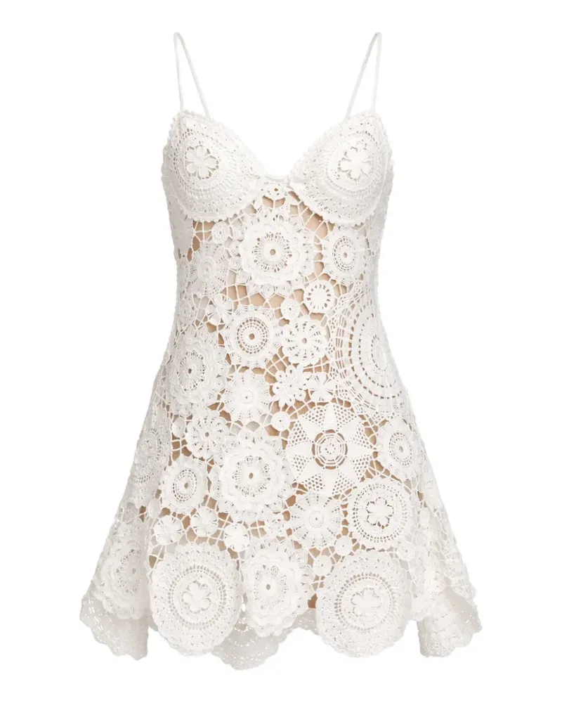 Self-Portrait crochet-knit floral-patchwork mini dress - Weiß Weiß