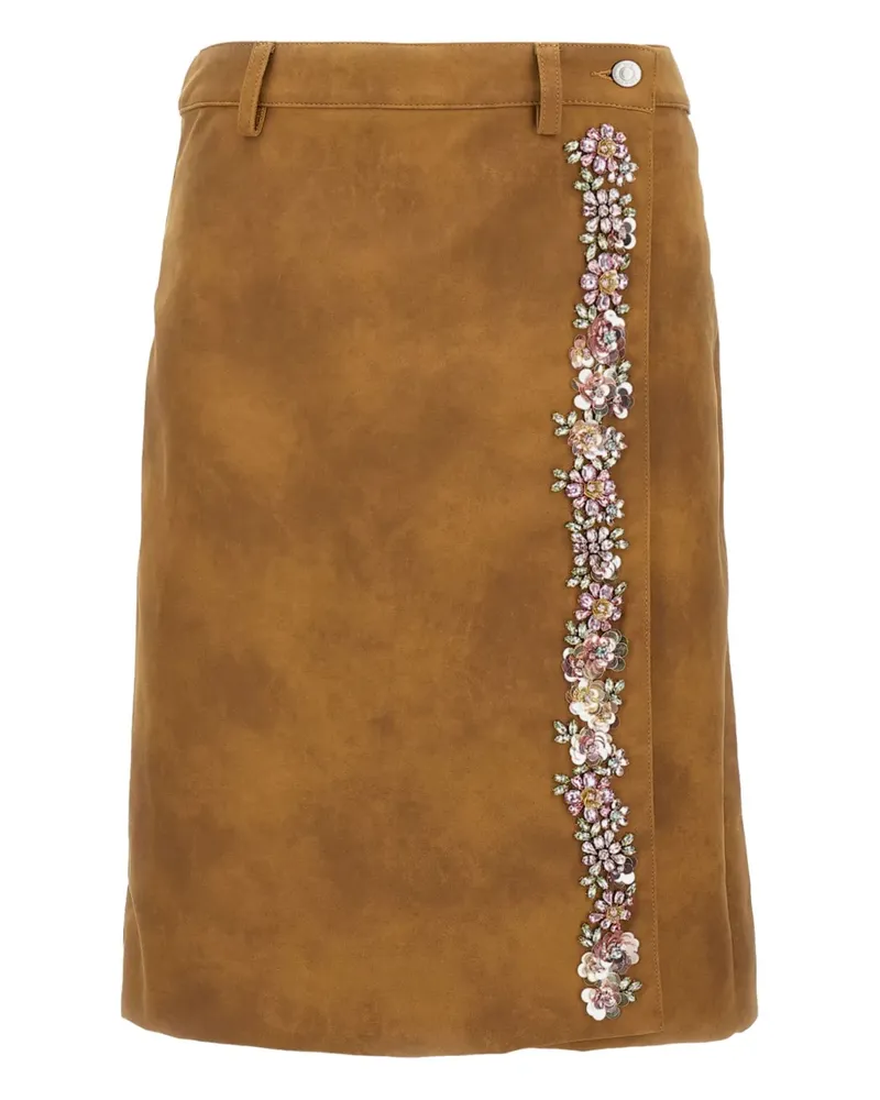 Des Phemmes crystal-flower wrap skirt - Braun Braun