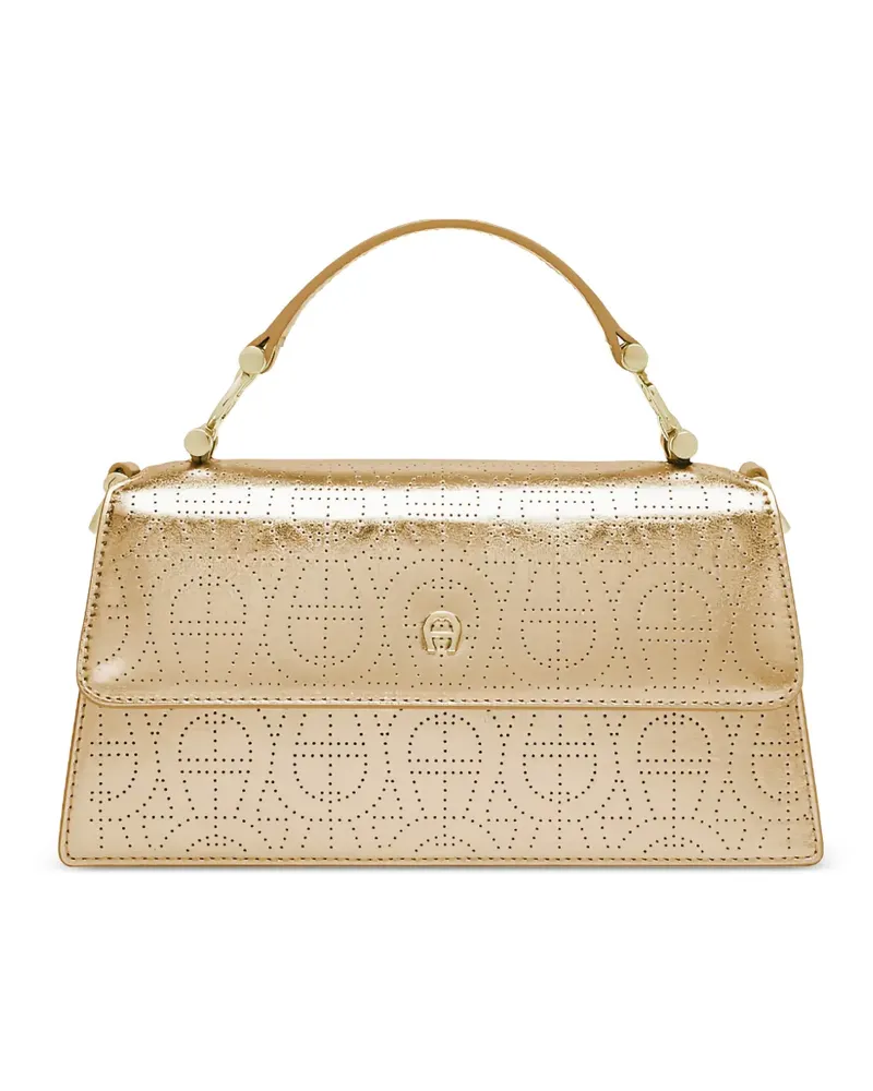 Aigner Kleine Delia Lucida Schultertasche aus perforiertem Kalbsleder - Gold Gold