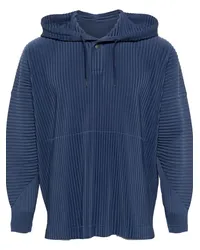 Issey Miyake Plissierter Hoodie mit Kordelzug Blau