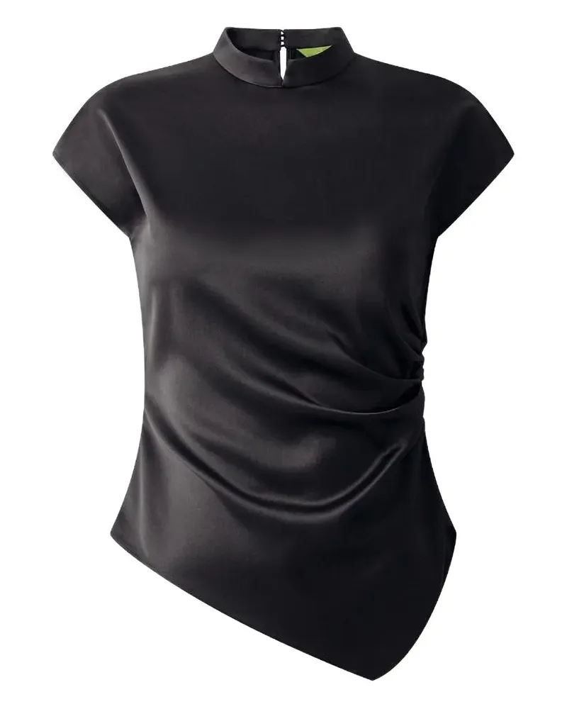 Shanghai Tang Drapierte Seidenbluse - Schwarz Schwarz