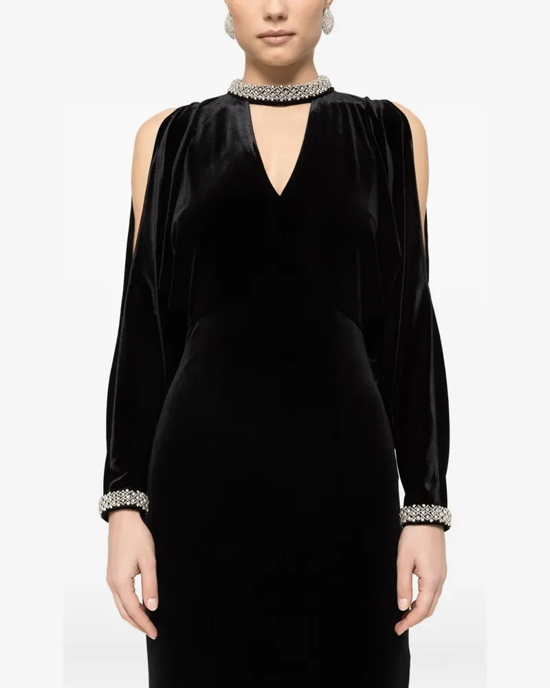 NISSA crystal velvet midi dress - Schwarz Schwarz