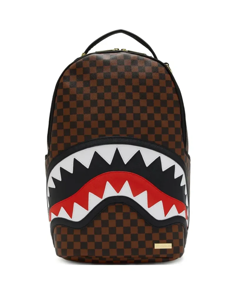 Sprayground Karierter Rucksack mit Hai-Print - Braun Braun