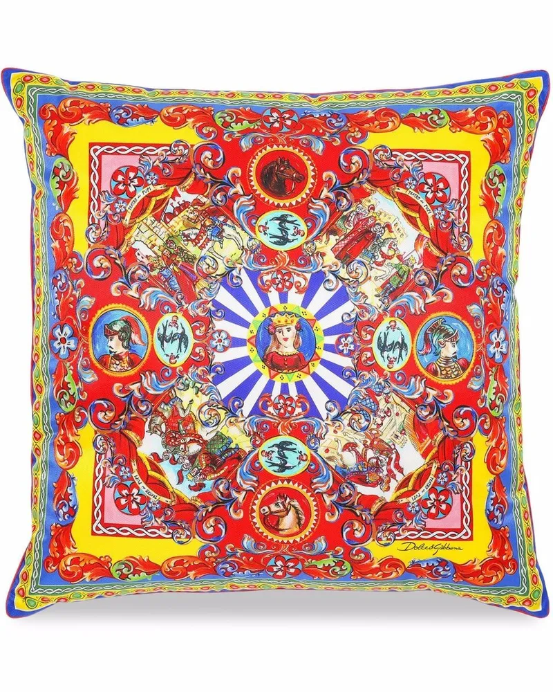 Dolce & Gabbana Seidenkissen mit Blumen-Print - Gelb Gelb