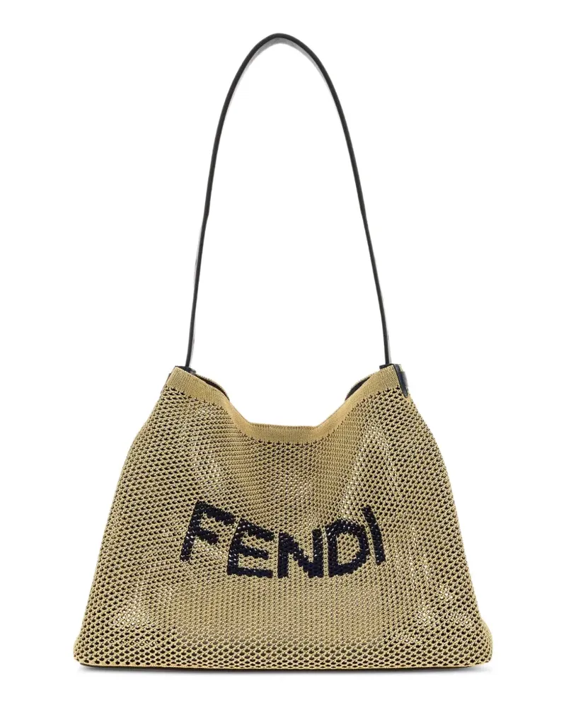 Fendi Große Schultertasche mit Logo-Stickerei - Nude Nude