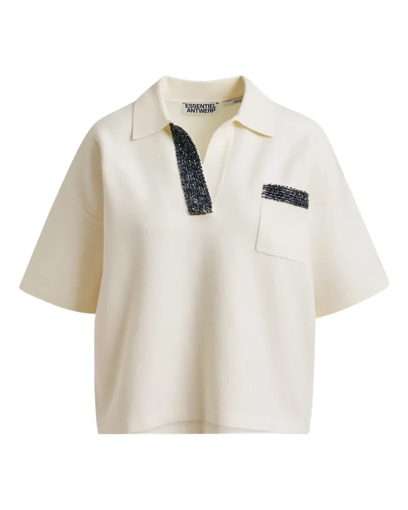 Essentiel Poloshirt mit Perlen - Weiß Weiß