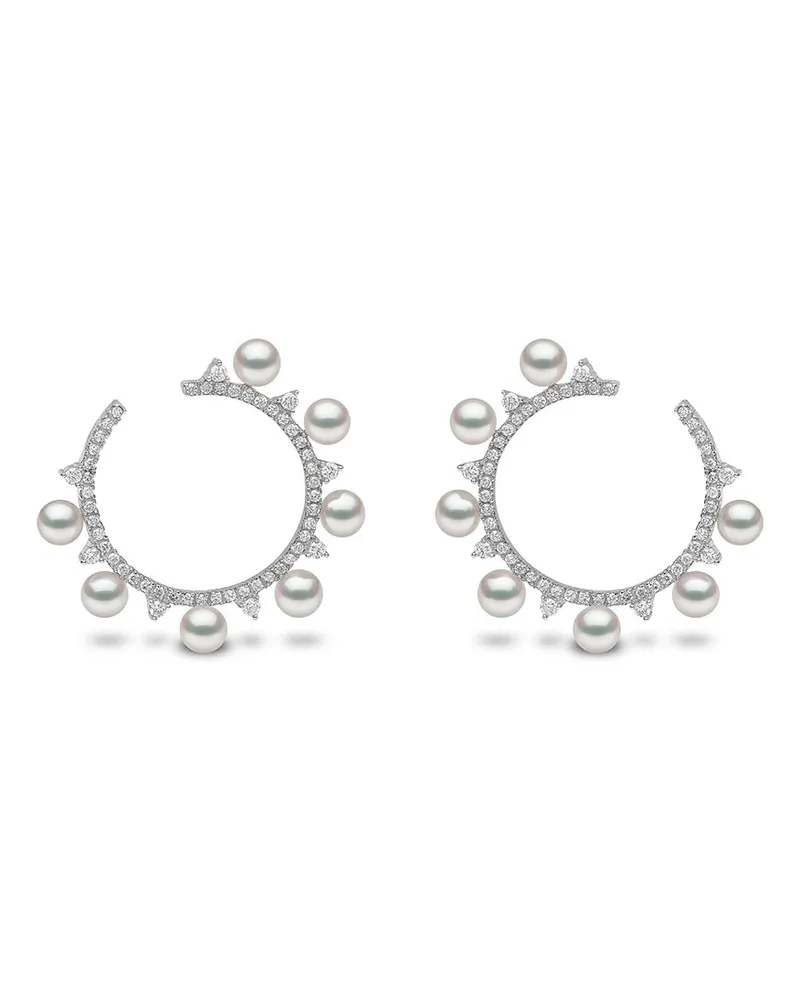 YOKO London 18kt Sleek Weißgoldcreolen mit Akoya-Perlen und Diamanten - Silber Silber