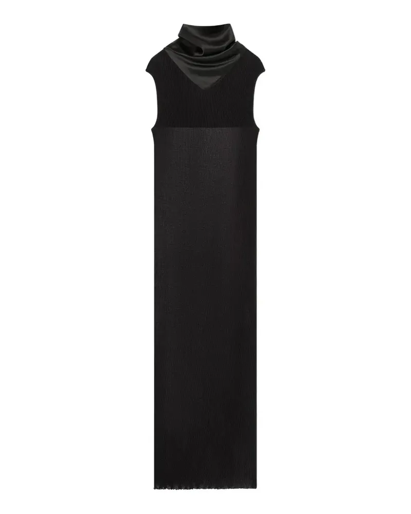 Lanvin Geripptes Midikleid mit Schalkragen - Schwarz Schwarz