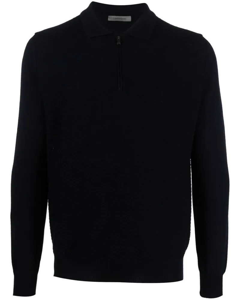 Corneliani Fein gestricktes Poloshirt - Blau Blau