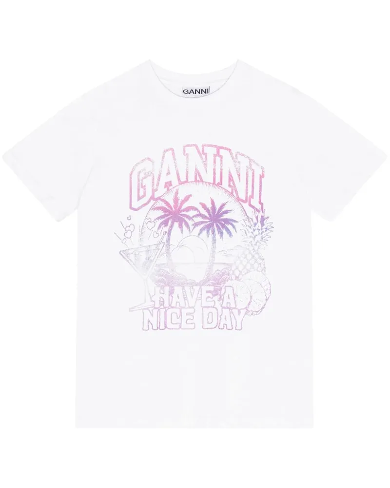 Ganni T-Shirt mit Logo-Print - Weiß Weiß