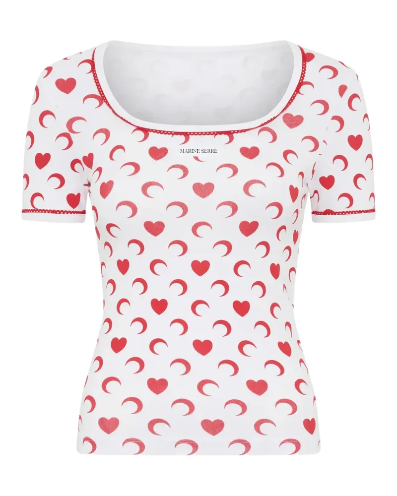 Marine Serre Heart Moon T-Shirt mit eckigem Ausschnitt - Weiß Weiß