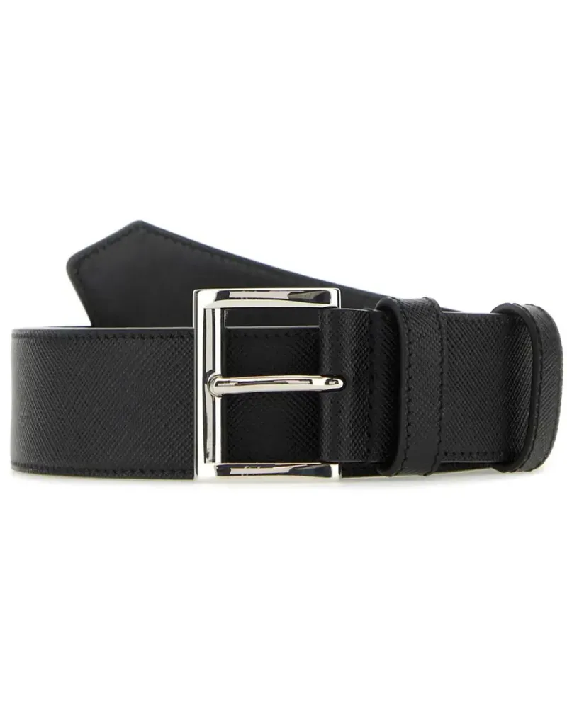 Prada CO TRIANGLE LOGO BELT BLK textured leather - Schwarz Schwarz