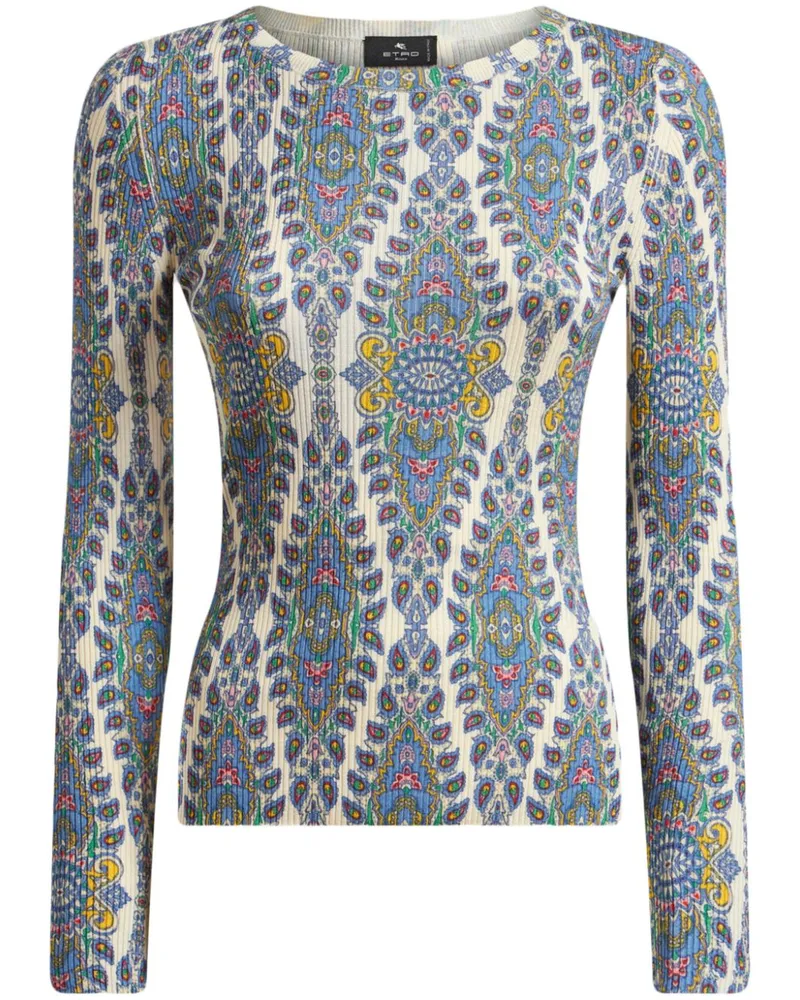 Etro Fein gestrickter Pullover mit Paisley-Print - Weiß Weiß