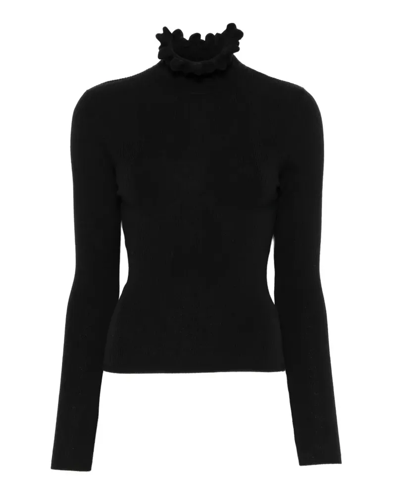 Sandro Rollkragenpullover mit Rüschen - Schwarz Schwarz