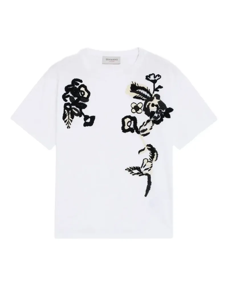 Ermanno Scervino T-Shirt mit Blumenstickerei - Weiß Weiß