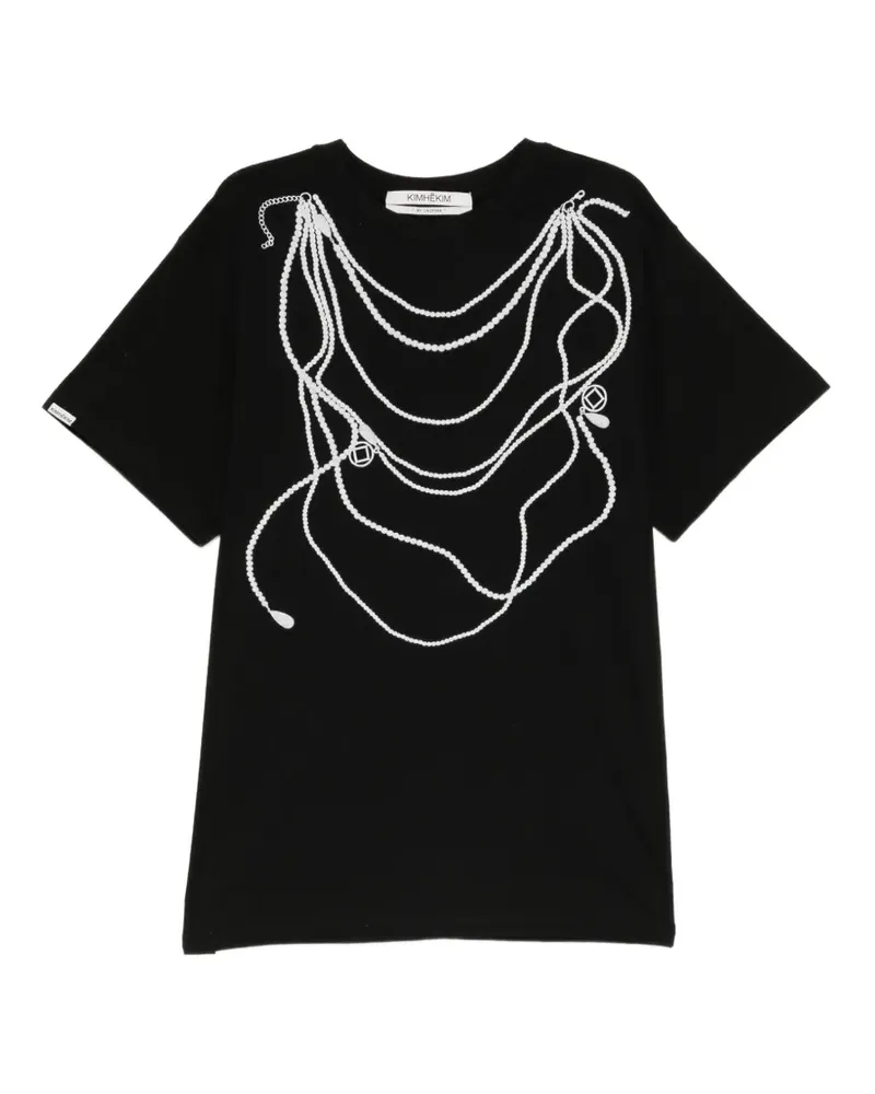 KIMHEKIM T-Shirt mit Perlenketten-Print - Schwarz Schwarz