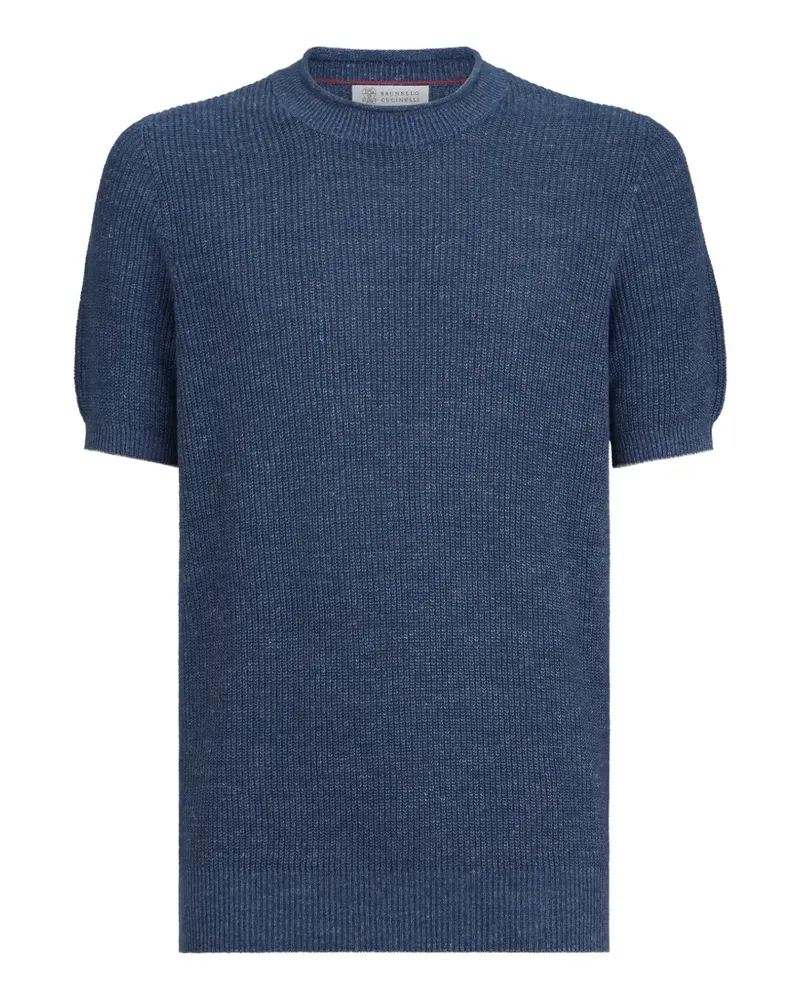 Brunello Cucinelli linen and cotton half English rib knit T-shirt - Blau Blau