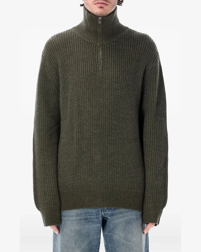 A.P.C. Gerippter Pullover mit Viertelreißverschluss - Grün Grün