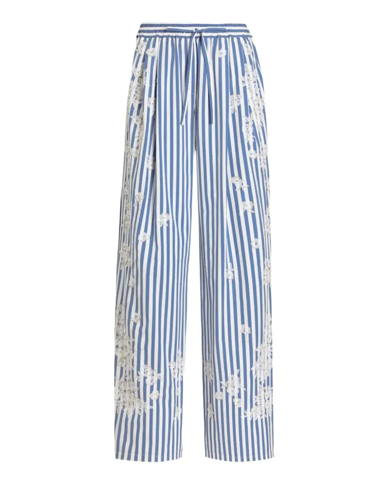 Dolce & Gabbana Gestreifte Popeline Hose mit Stickerei und Strass - Blau Blau