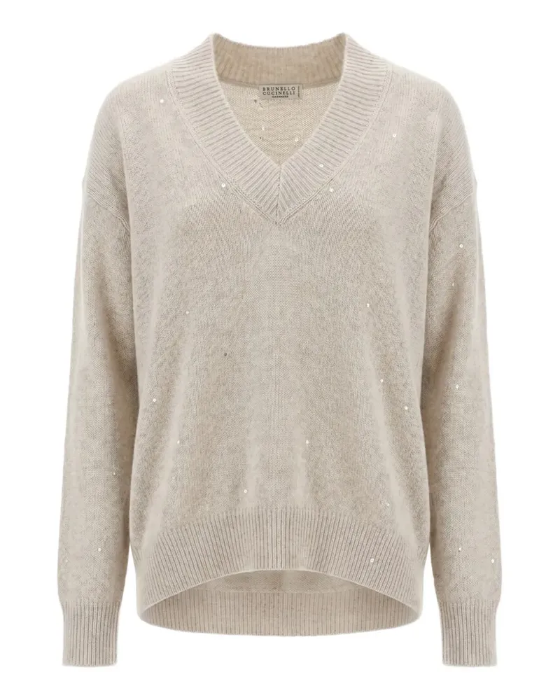 Brunello Cucinelli V-neck sequin-embellished sweater - Nude Nude