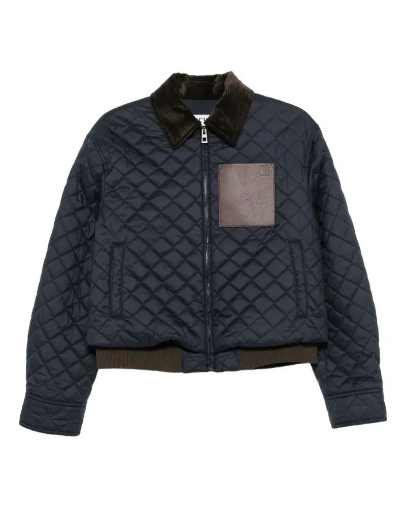 Loewe Gesteppte Jacke mit Leder-Patch - Blau Blau